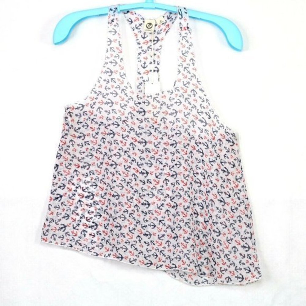 Lagaci Tank Top Racerback Shirt White Red Blue Anchors Sheer M Medium